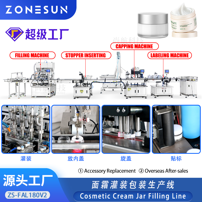 ZS-FAL180V2 全自动面霜灌装包装生产线Cosmetic Cream Production Line