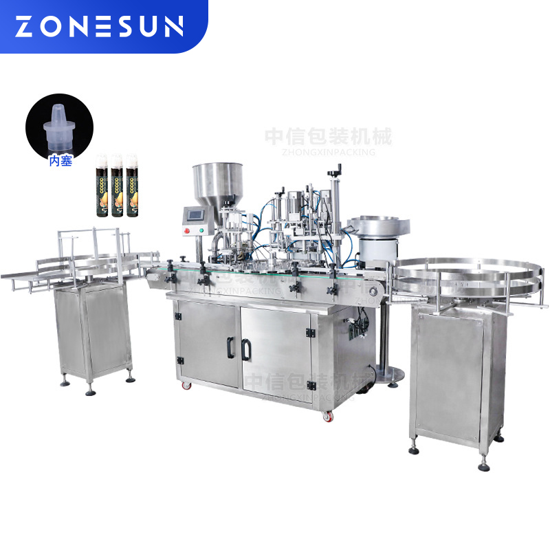 ZS-FAL180A5 全自动双头罐装蜂蜜面霜酱料膏体小瓶4合一灌装旋盖自动线