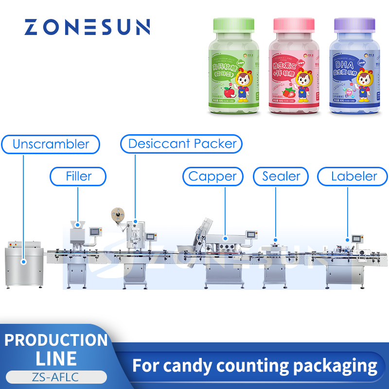 ZS-AFLC Automatic Gummy Candy Counting Bottling Line Bubble Gum Machine