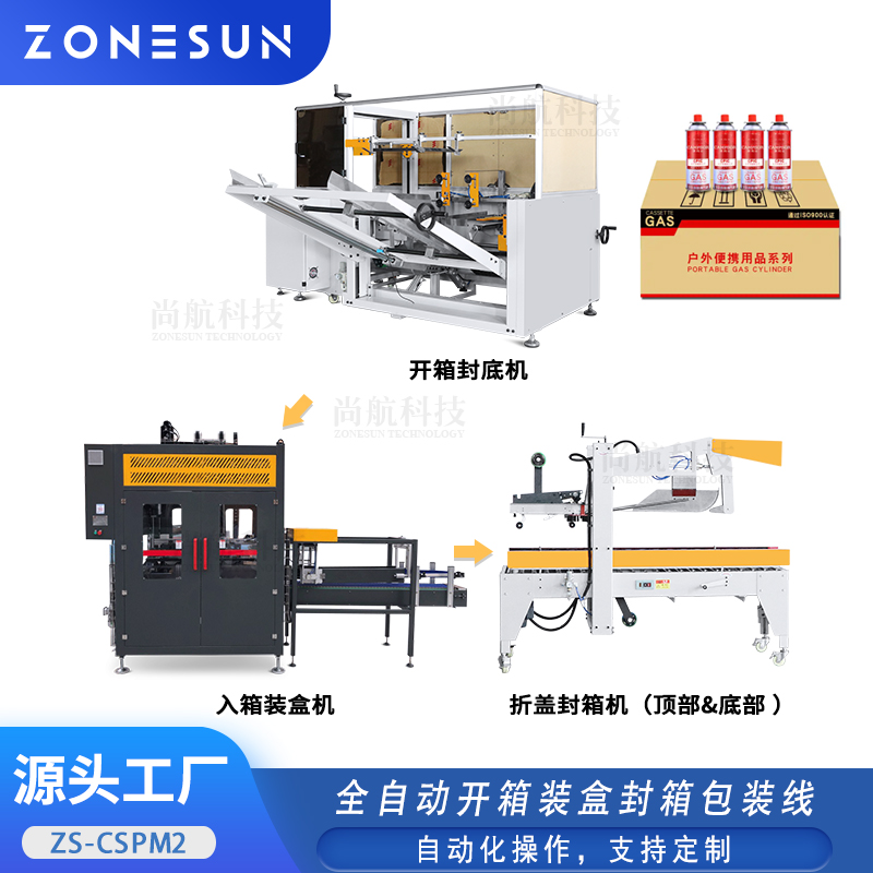 ZS-CSPM2 全自動開箱裝盒封箱包裝線紙箱頂部裝盒封箱設(shè)備