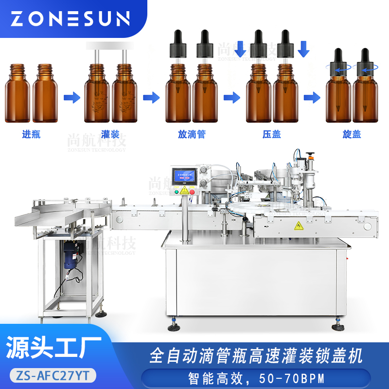 ZS-AFC27YT 全自動雙工位滴管瓶灌裝落蓋旋蓋機